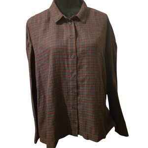 Madewell XL Westlake Boxy Pfeifer Plaid Green Red Holiday Textured Top